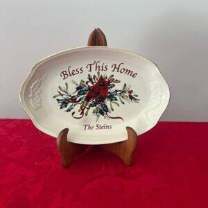 Lenox China Winter Greetings Pattern Bless this House Oval Tray